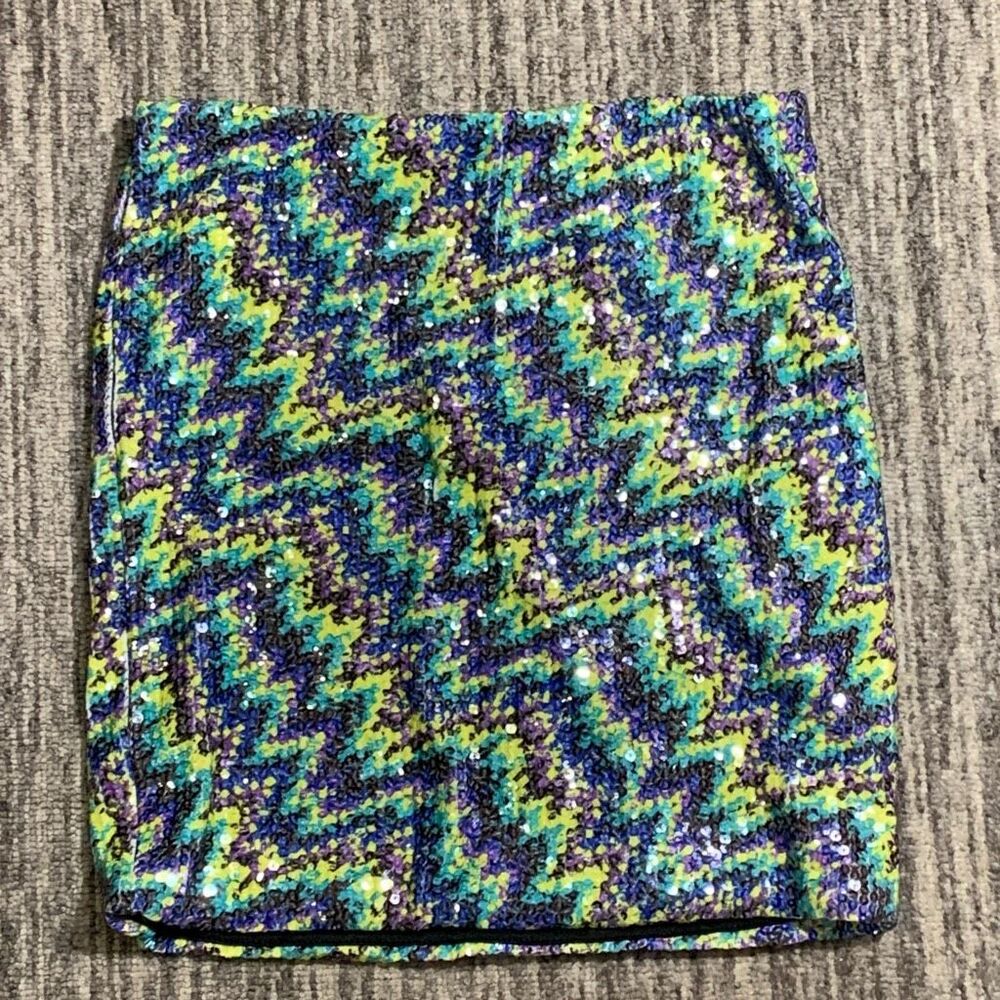 Xhiliration Women's Small Mardi Gras Colorful Mini‎ A Line Skirt Sequins Stretch